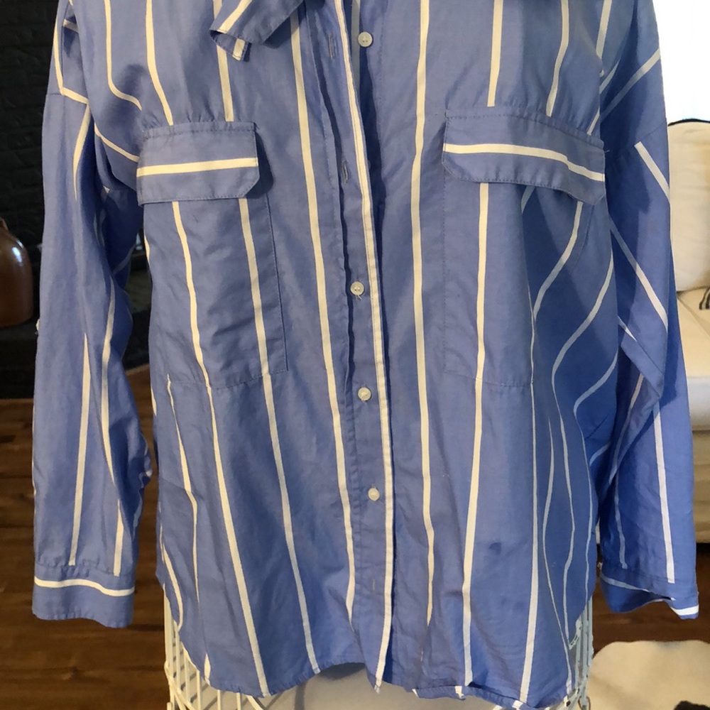 Zara Basic Chambray Blue With Thin White Vertical… - image 5